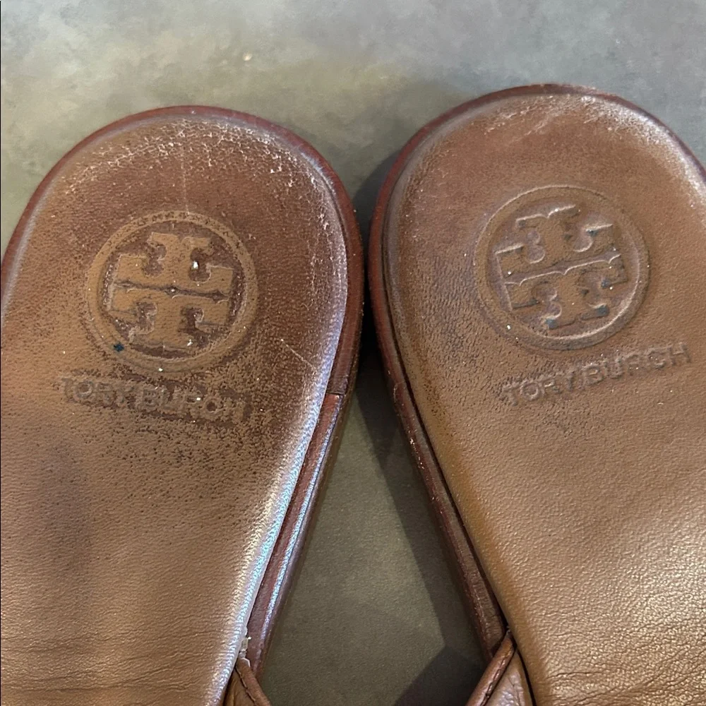 Tory Burch Brown Leather Benton Thong Flip Flops Sz 8